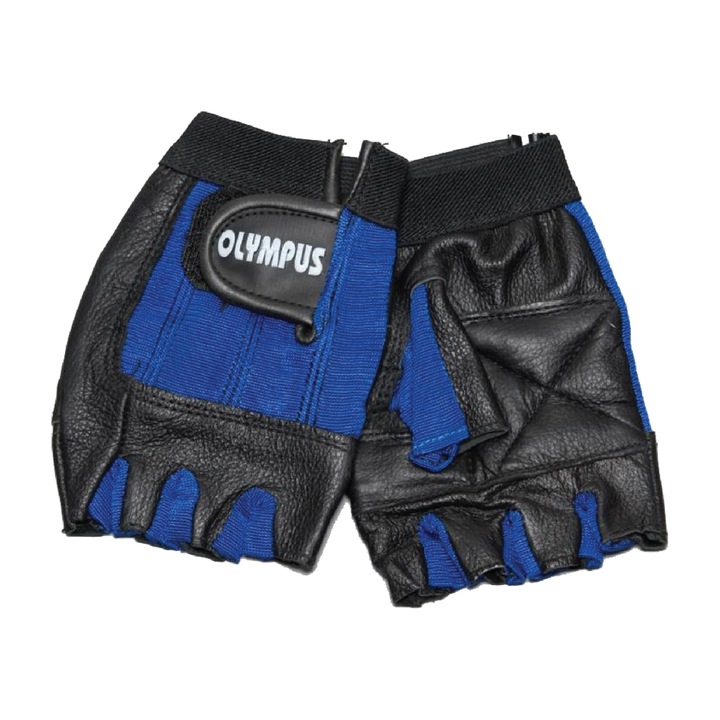 Manusi pentru fitness, sala si antrenament, din piele si spandex, negru/albastru Olympus, Marimea S