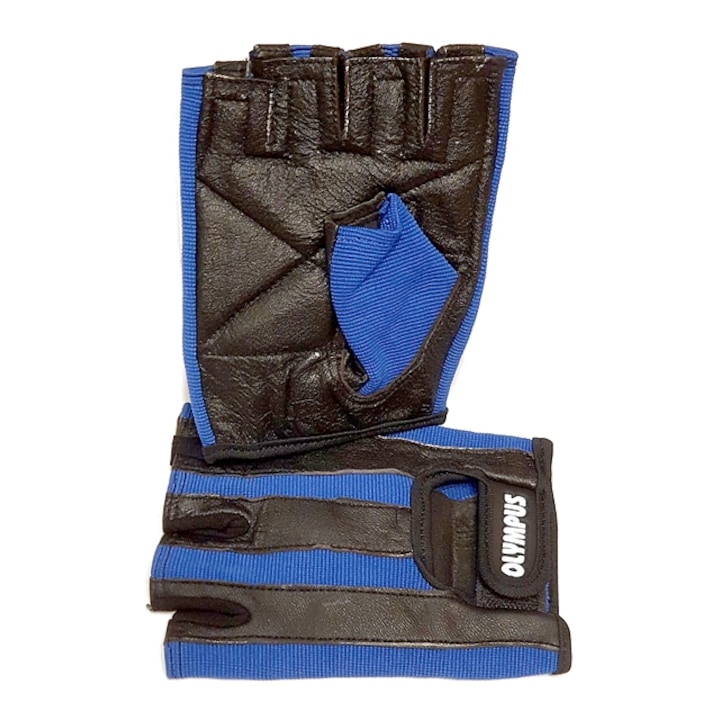 Manusi pentru fitness, sala si antrenament, din material respirabil negru si albastru, Olympus, Marimea L