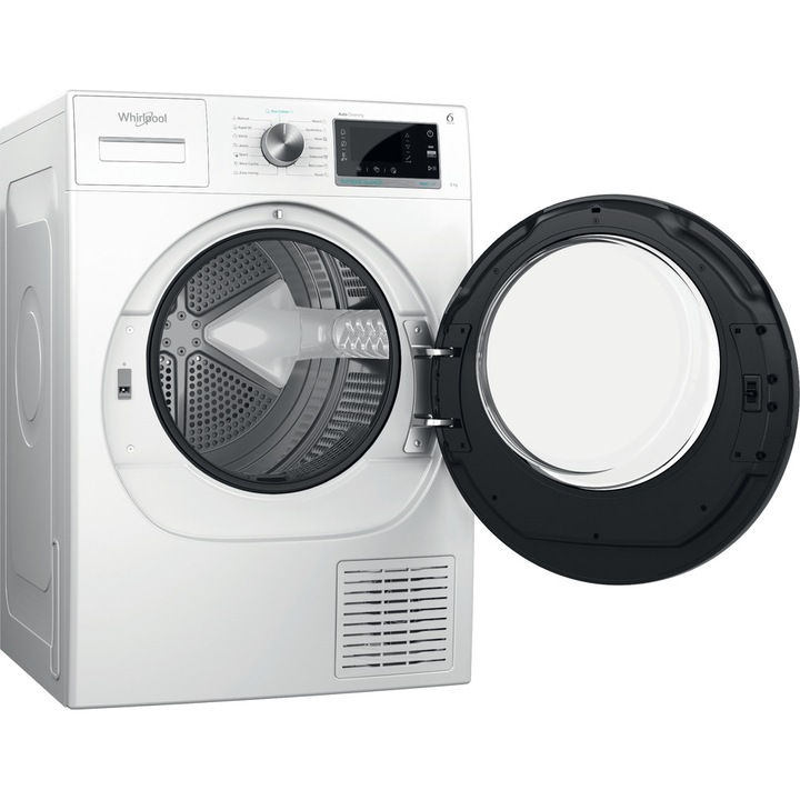 Uscator de rufe Whirlpool W7 D84WB EE, 8 kg, FreshCare, al 6-lea simt, clasa energetica A, spalare rapida, alb