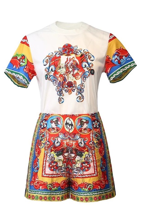 Летен екип, Къс панталон, Блуза къс ръкав, Принт, XL