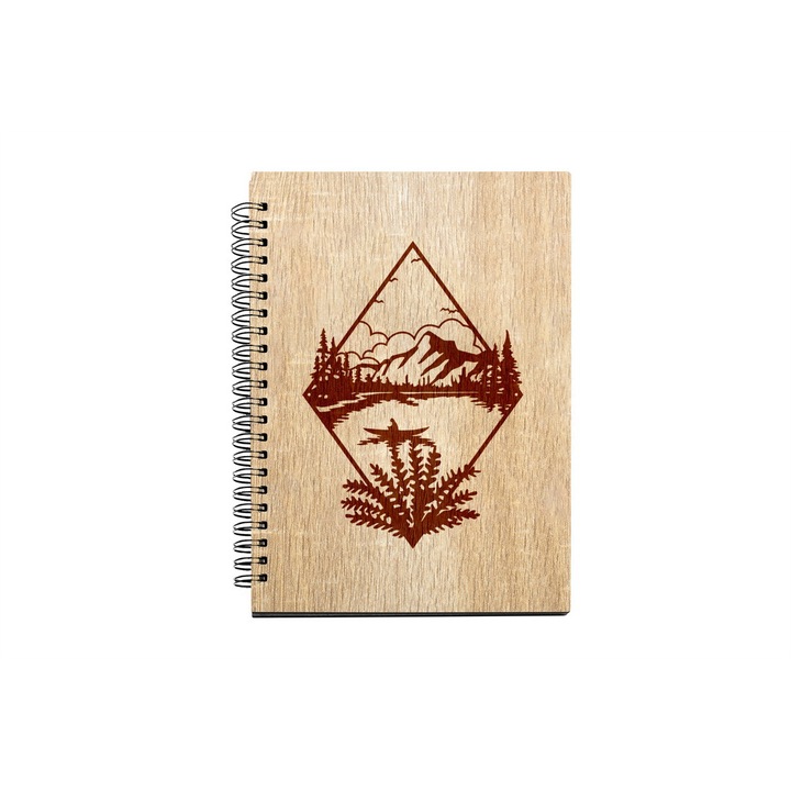 Agenda A5 nedatata cu spirala, MDF, DekoLaser, 15,5 x 21 cm - AG1202C1