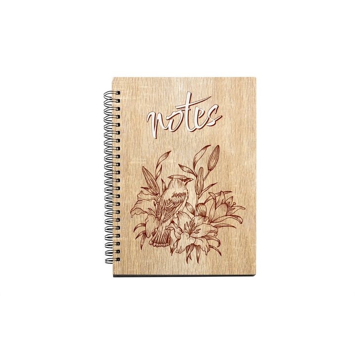 Agenda A5 nedatata cu spirala, MDF, DekoLaser, 15,5 x 21 cm - AG1224C1