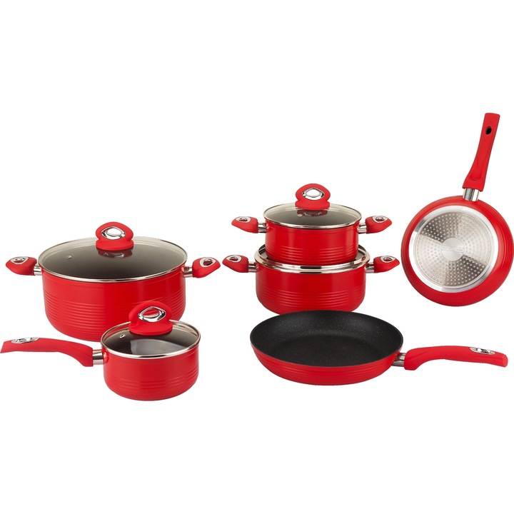Комплект тенджери Royalty Line RL-FM10L RED, Червен, 10 части
