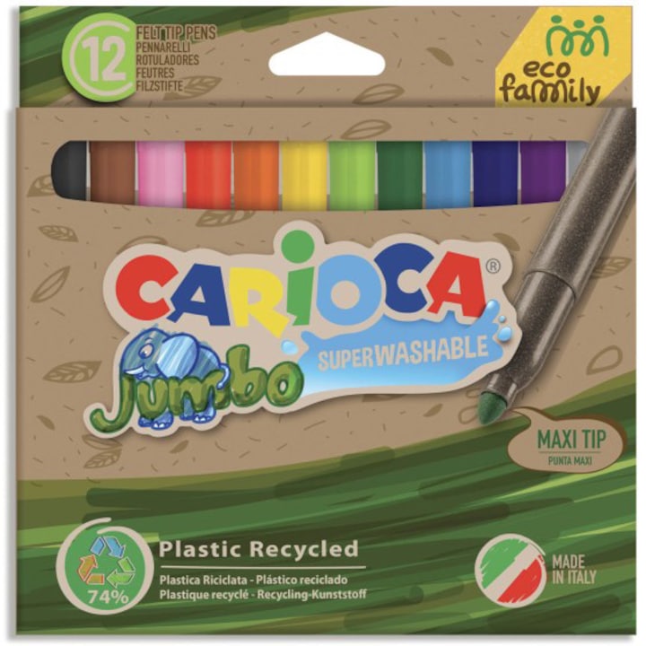 Флумастери Carioca Jumbo EcoFamily, 12/комплект