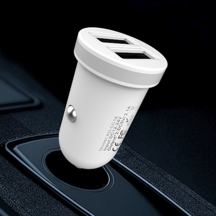 Incarcator auto XO CC18, Dual USB 2.1A, Alb