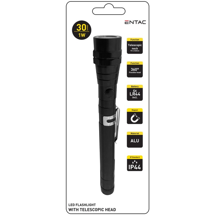 Entac elemlámpa, kihúzható nyakkal, 1 W, Alu