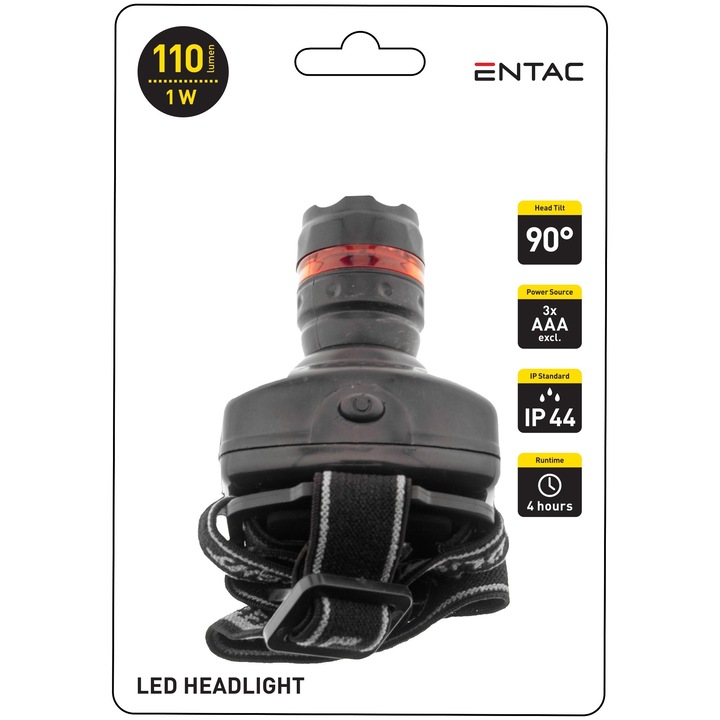 Entac fejlámpa, fókuszálható, 1 W, műanyag, 90°-os fejelfordítás, zoom lencse