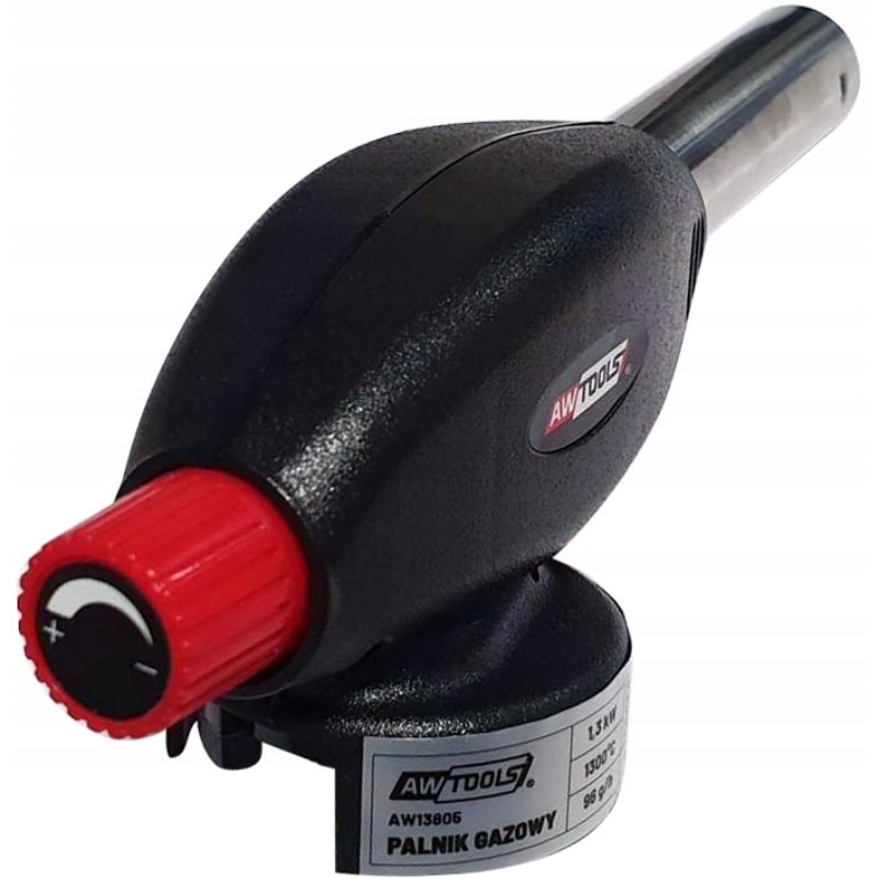 Газова запалка AW TOOLS AW13805, Пиезо запалване, 1.3 kW, Черна/Червена ...