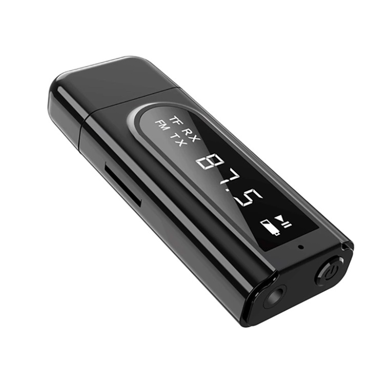 K9 6 az 1-ben LED kijelzős Bluetooth 5.0 audio adó-vevő, PC külső hangkártya, FM transmitter, MP3 lejátszó beépített mikrofonnal