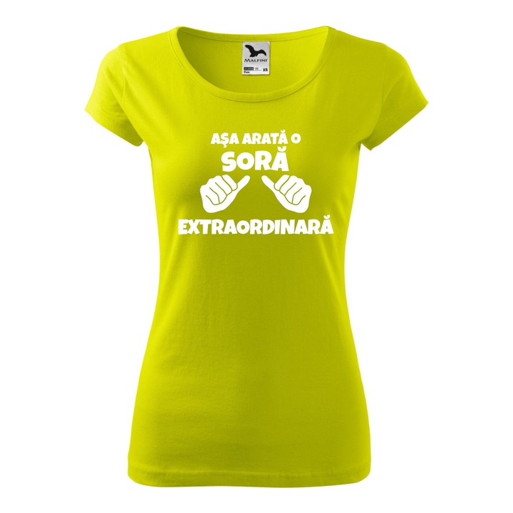 Tricou Dama, Personalizat "Asa arata o sora extraordinara", Galben, Marime M