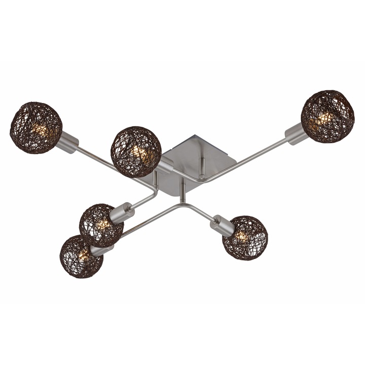 Lustra Brilorner Leuchen, 6 socluri E14, Abajur maro inchis
