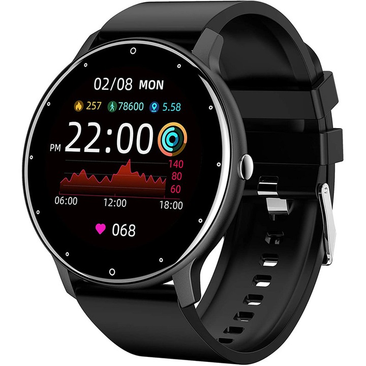 Smartwatch, Silicon, 1.28'', Tracker fitness, Bluetooth, Compatibil cu iOS/Android, Negru