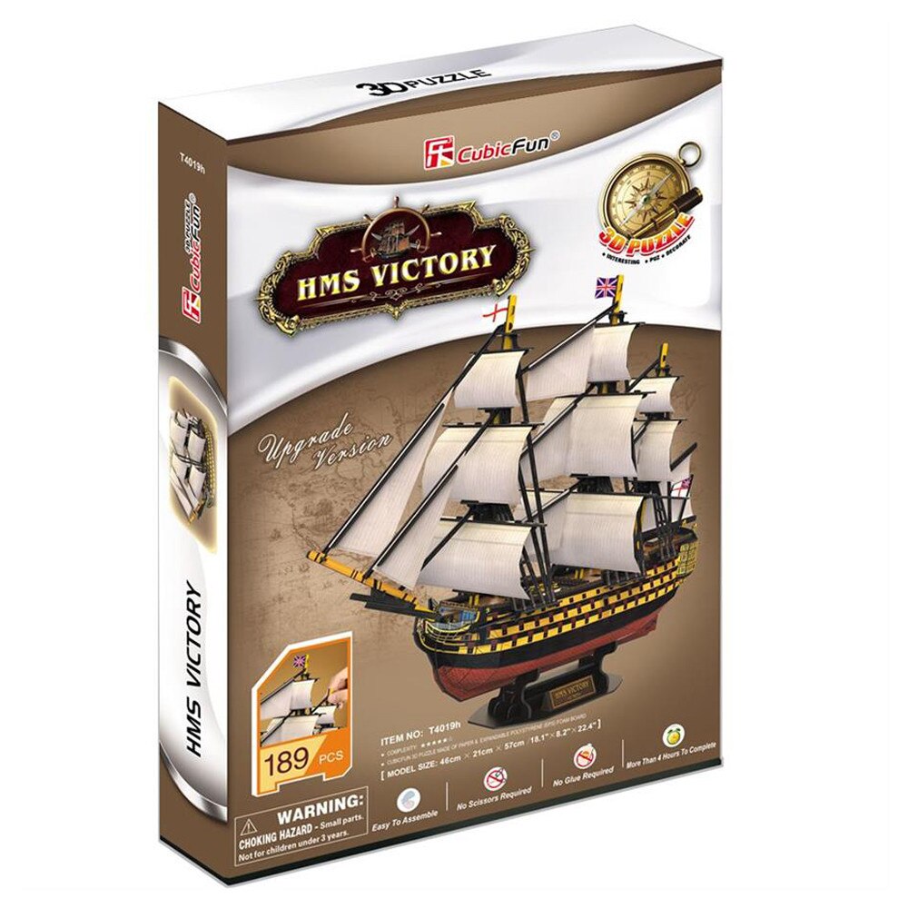 Puzzle 3D CubicFun, Corabia HMS Victory, 189 piese, 57x21x46 cm