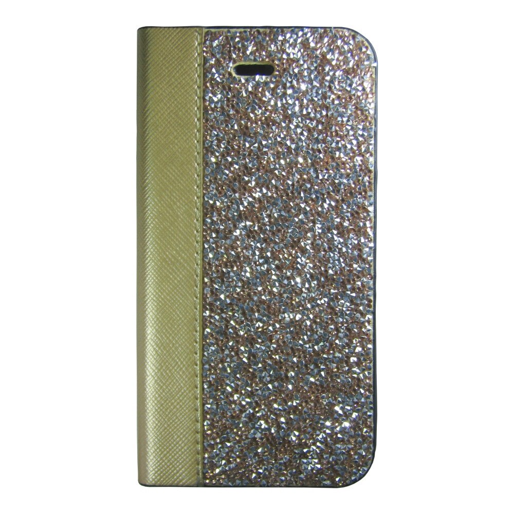 Husa flip cu cristale Bling World RWC 107 pentru iPhone 7, roz/auriu