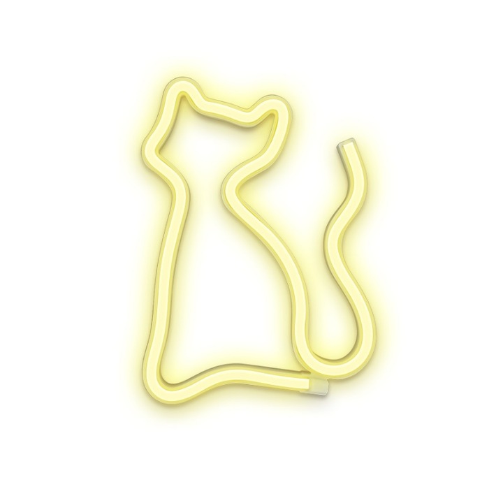 Neon decorativ LED Forever Light FLNEO3, model CAT, Baterii si USB, Galben