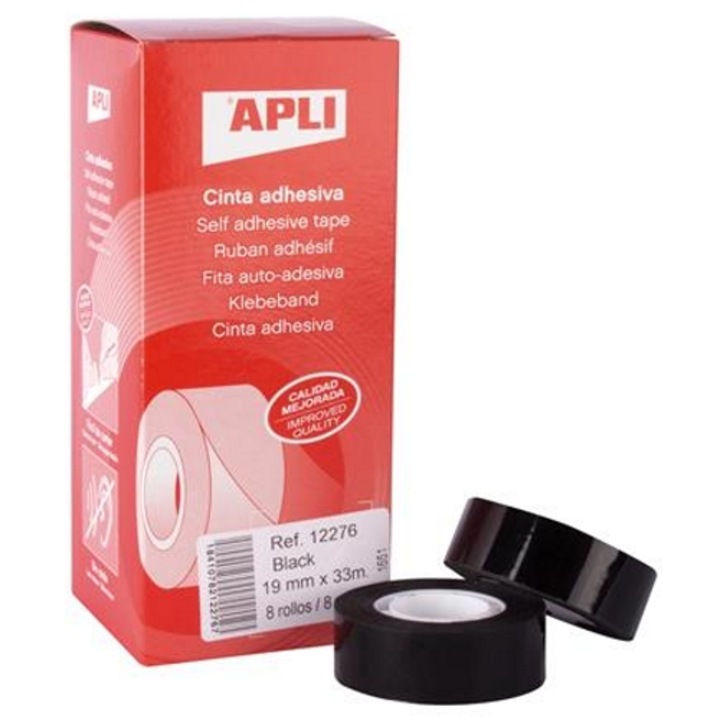 Bandă adezivă, APLI 19 mm x 33 m, negru