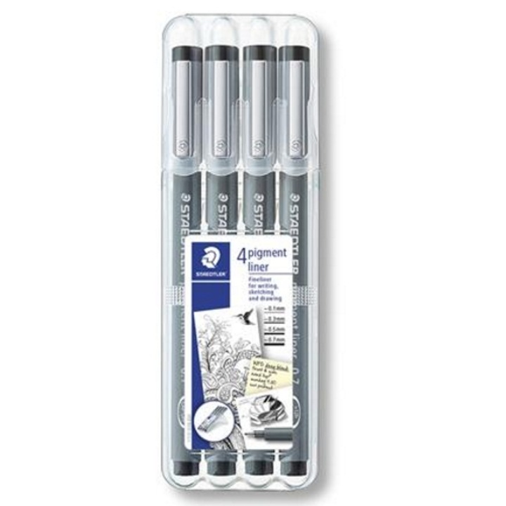 Set 4 markere, STAEDTLER, Pigment Liner 308, Negru