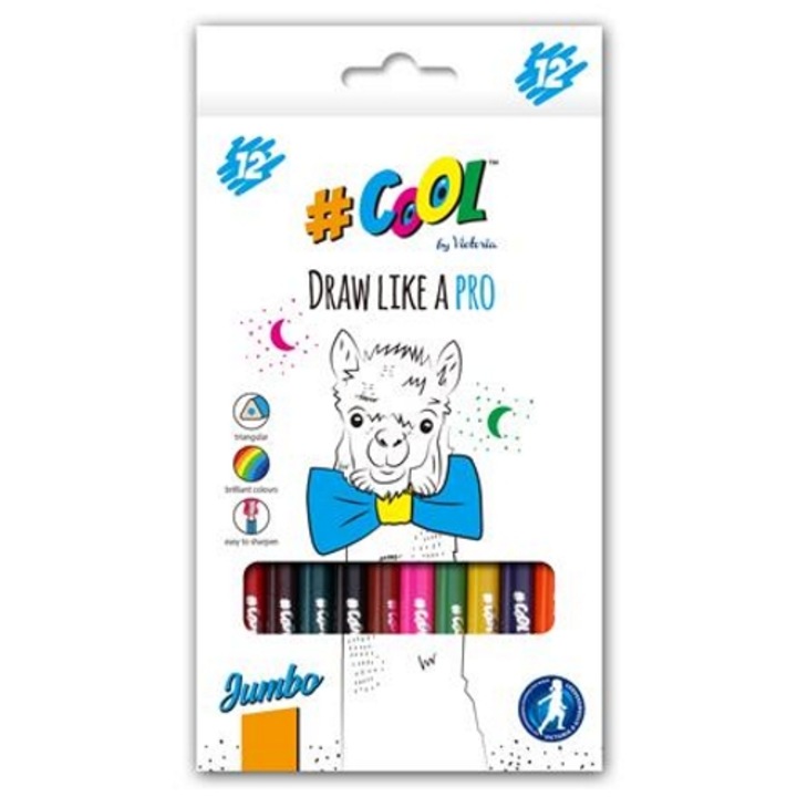 Комплект цветни моливи COOL BY VICTORIA, Триъгълни, 12 цвята