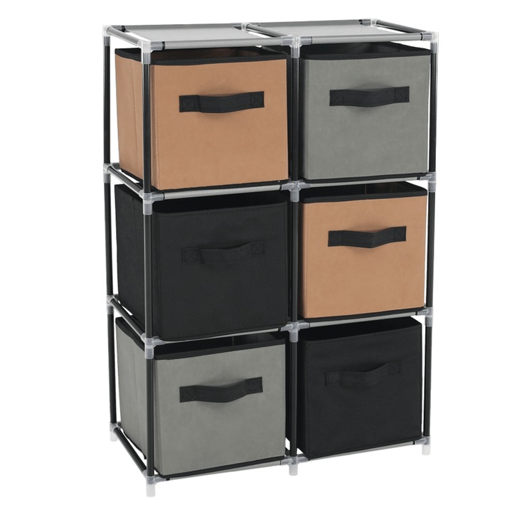 DacEnergy© komód, fém konstrukció, 6 fiók, textil anyagból, fogantyúkkal, 58 x 83,5 x 30 cm