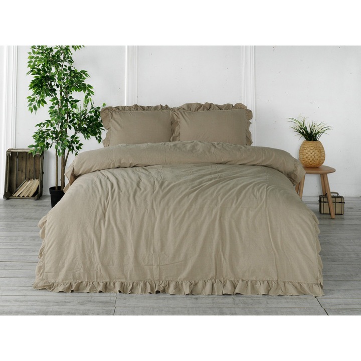 Комплект спално бельо от памук Limasso, 2 лица, 3 части, 160x200 см, Бежов