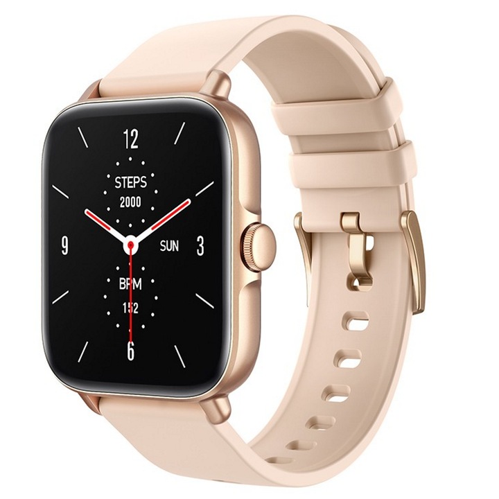 Smartwatch Techno™ GOLD IdealStore Full HD, Ecran de 1,7 Inch cu rezolutie 280x280, Monitorizare tensiune arteriala si frecventa cardiaca, Rezistent la apa IP67, Preluare apeluri Bluetooth, Mod multi-sport, Sistem de operare Android sau IOS