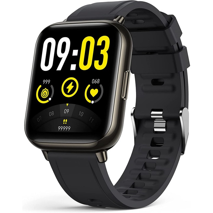 Saphir® idealStore SmartWatch, 1,69-инчов HD екран, Известия за повиквания/съобщения, Мониторинг на сърдечната честота и кръвното налягане, Съвместим с iOS/Android, Черен