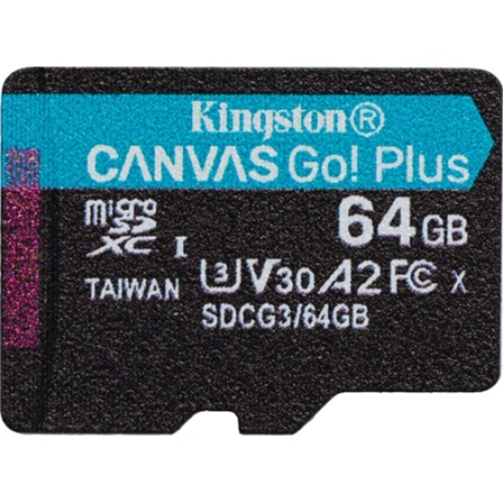 Kingston 64GB Canvas Go! Plus Class10 UHS-I U3 V30 A2 microSDXC memóriakártya Single Pack (SDCG3/64GBSP) - Memóriakártya