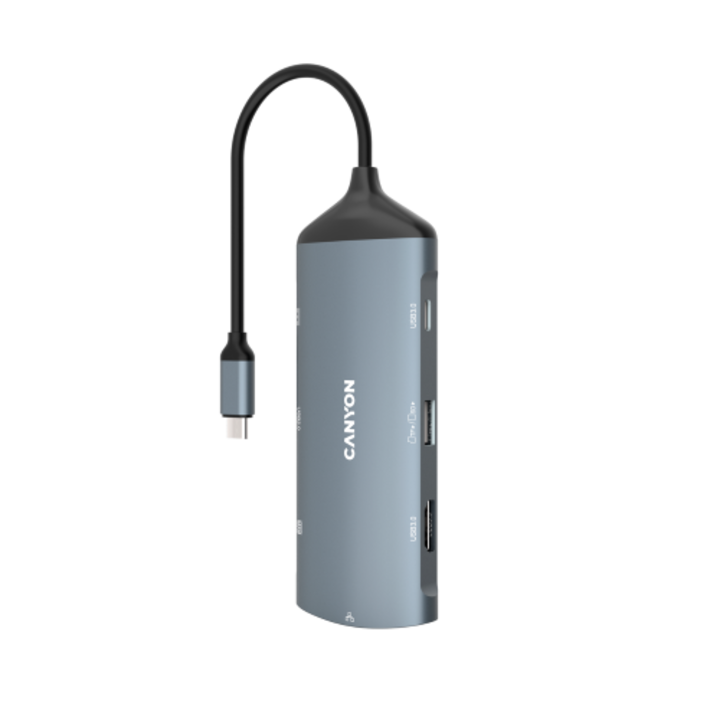 USB Hub Canyon CNS-TDS15, sötétszürke, C típusú, 8 port, többportos dokkoló