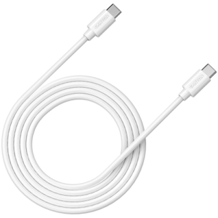 Canyon CNS-USBC12W kábel, fehér, 2 m, USB Type C dugasz - dugasz, 20V/5A, 100W, gyorstöltés