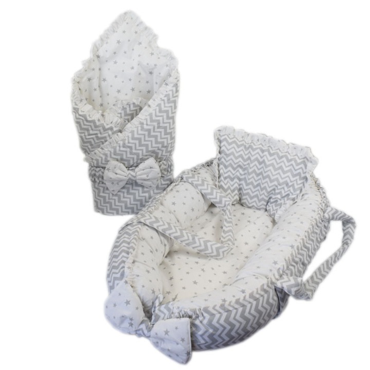 Бебешко гнездо с портбебе AV Baby, Сив, Зигзаг