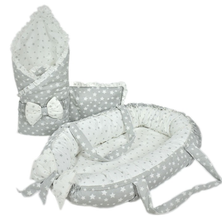 Бебешко гнездо с портбебе AV Baby, Сиви Звезди
