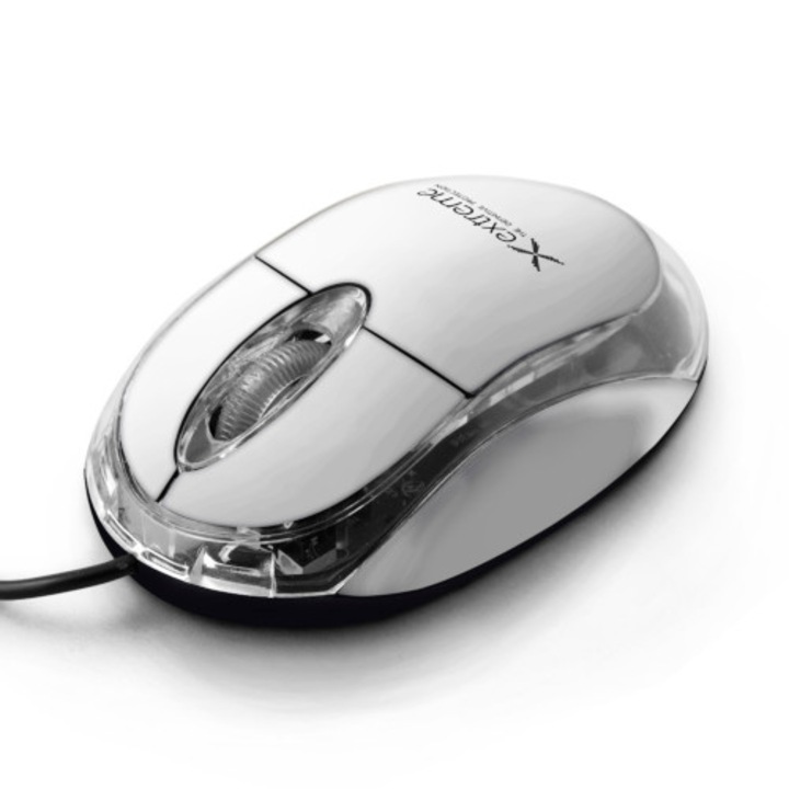 Мишка EXTREME XM102W, за лява и дясна ръка, USB-A, 1000 DPI, бял/прозрачен
