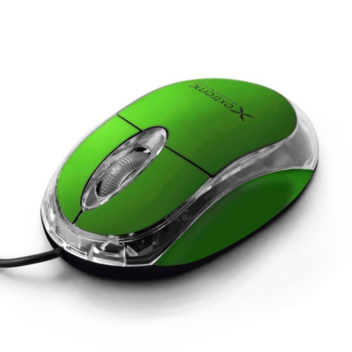 Мишка TITANUM XM102G, за лява и дясна ръка, USB-A, 1000 DPI, зелен/прозрачен