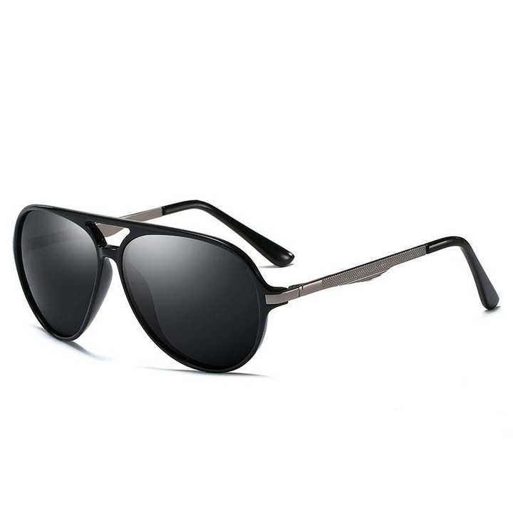 Слънчеви очила Hemera Hero, Disign, Олекотена рамка, HD поляризация, UV 400, Комплект твърд кейс и Кърпичка, Черна рамка/Черни стъкла