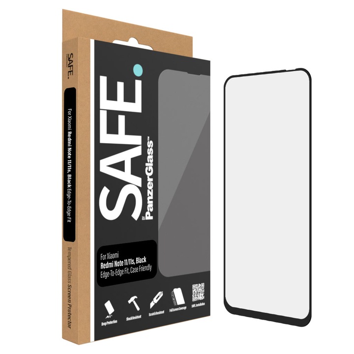 Стъклен протектор Safe за Xiaomi Redmi Note 11/11s, CaseFriendly, Черен