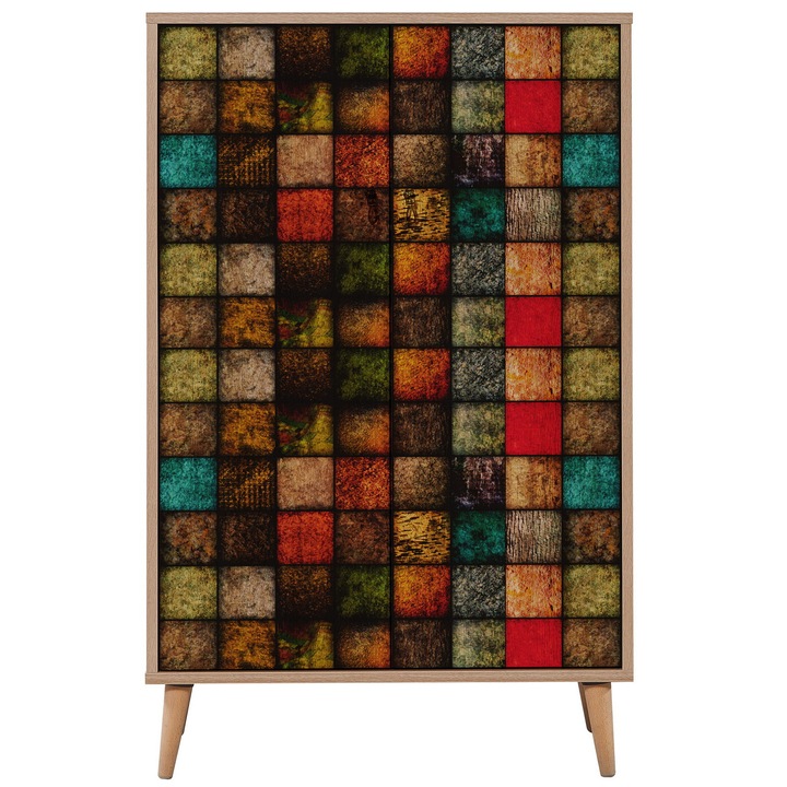 Comoda Kalune Design Patchwork, PAL, 80x36x127cm, Sonoma Stejar