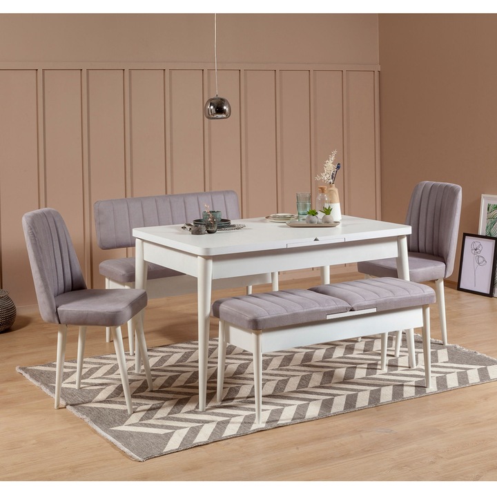 Set masa cu scaune Kalune Design Berry, PAL, 129x80x75cm, Alb Soho