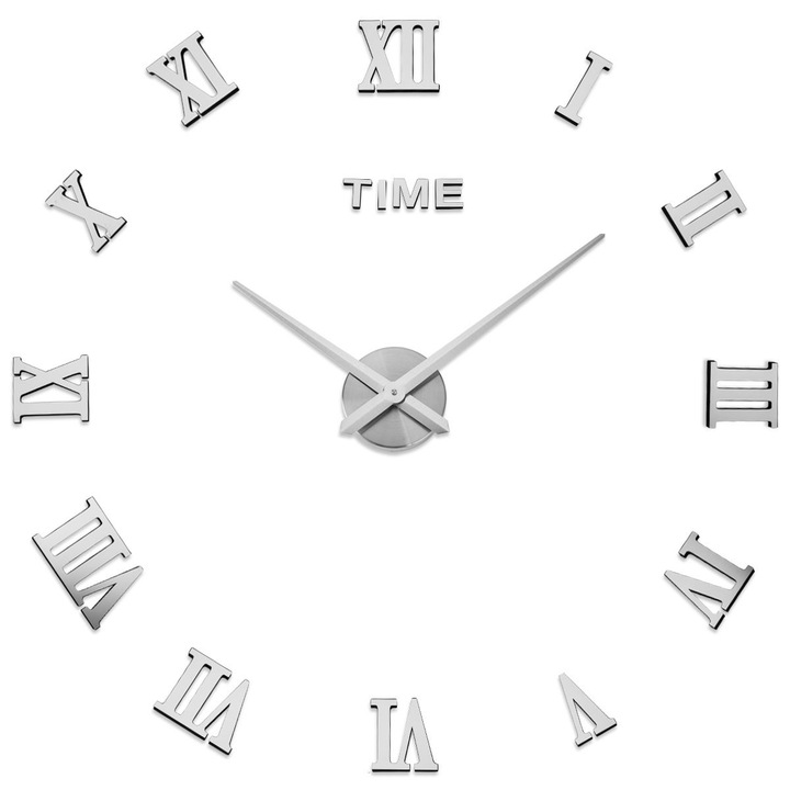 3D стенен часовник, Sundiguer®, акрил, 50-70 см, сребро