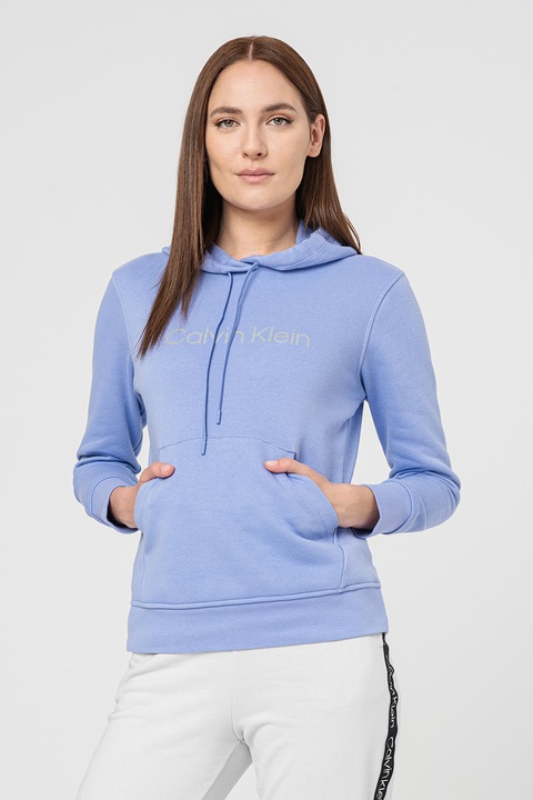 CALVIN KLEIN, Фитнес худи със светлоотразително лого, Небесносин