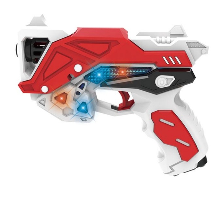 Pistol spatial, sunet si lumina, rosu/alb, 15x3x15 cm
