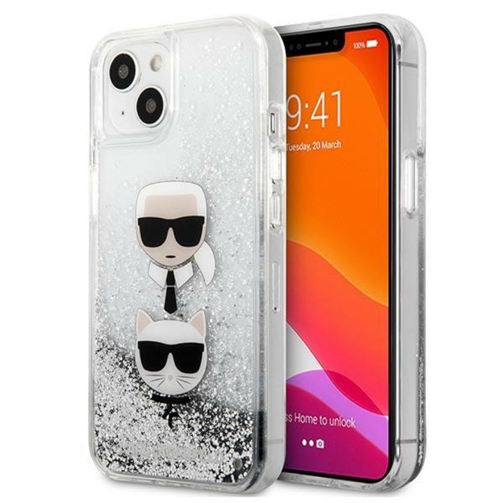 Apple iPhone 13 mini - Karl Lagerfeld Liquid Glitter Karl & Choupette eredeti Karl Lagerfeld telefontok, Átlátszó