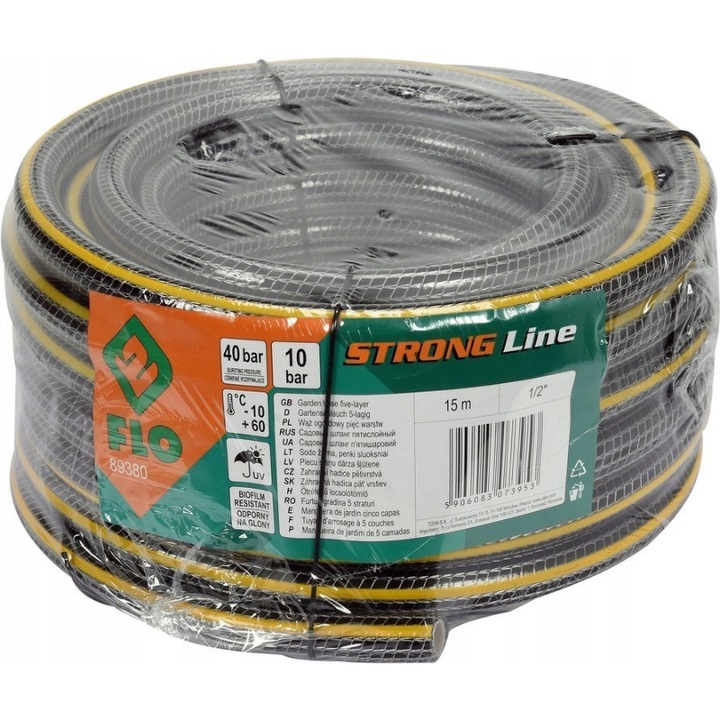 Furtun de gradina cu 5 straturi 1/2", 15m, Negru/Galben