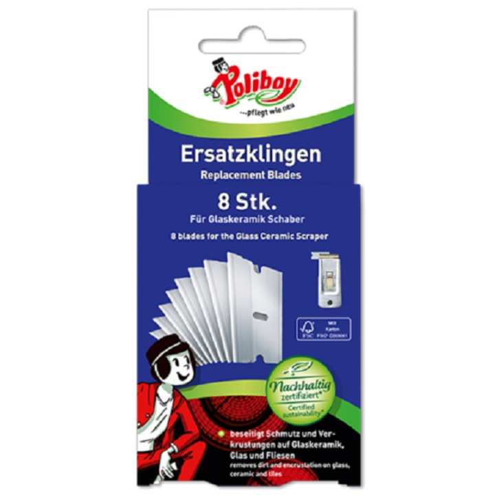 Lame de rezervă Poliboy 8 bucăți pentru curățare plite vitroceramice, fabricat în Germania, rezistență îndelungată, ușor de montat