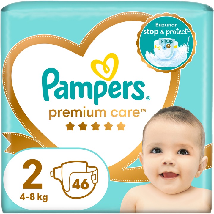 Пелени Pampers Premium Care Value Pack Minus, Размер 2, Новородени, 4-8 кг, 46 броя
