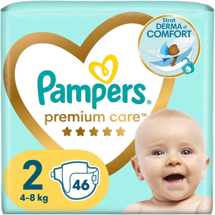 Scutece Pampers Premium Care Value Pack Marimea 2, 4-8 kg, 46 buc