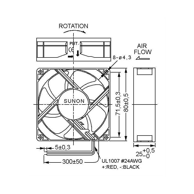 Ventilator Sunon 12V 80x80x25mm 2600 RPM Rulment