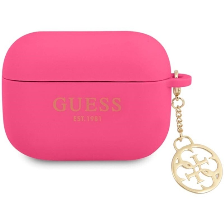 Husa Guess Silicon 4G Charms compatibila cu Airpods Pro, Fuchsia