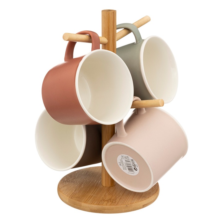 4 színes pohárból álló készlet bambusztartóval, Színes természet, 380 ml