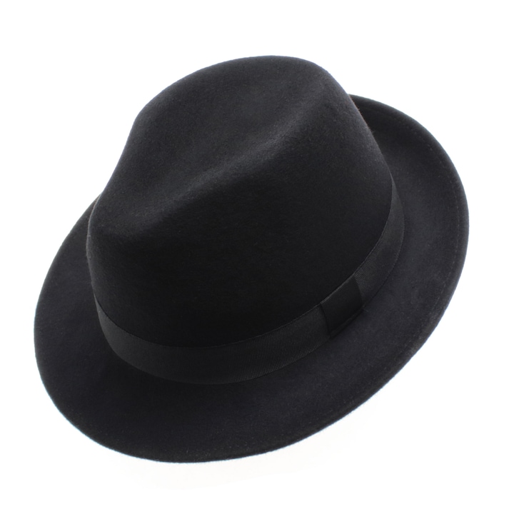 Мъжка шапка, 100% вълна, Черна с текстилна лента, Dasteli, Черна