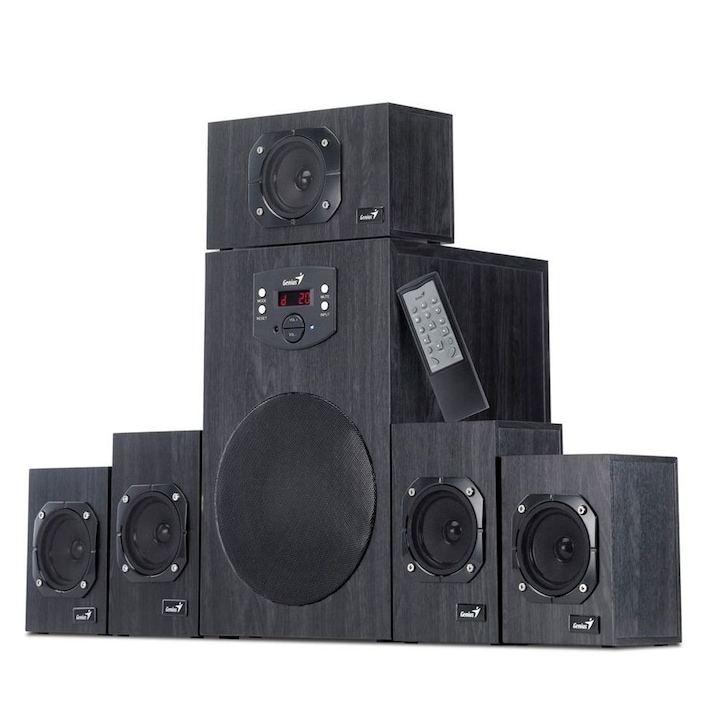 Високоговорители Genius 5.1 W-HF5.1 4500 II, RMS 125W 5 x 16W и 1 x 45W, безжично дистанционно управление, Черен